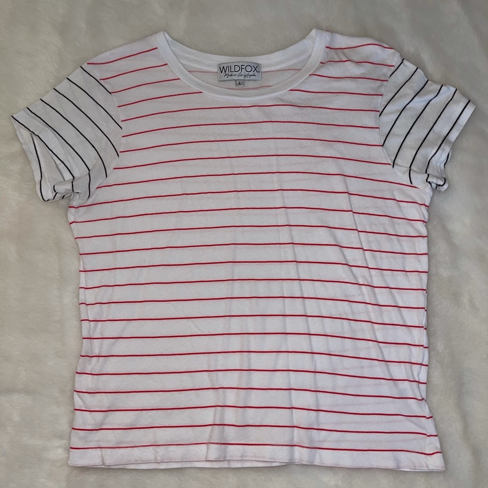 Wildfox red white and black striped top